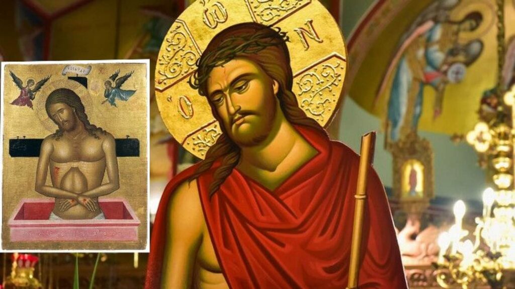 Ο Νυμφίος και ο Βασιλεύς της Δόξης: Το βαθύτερο νόημα των εικόνων της Μεγάλης Εβδομάδας Η εικόνα του Νυμφίου με τον Ιησού Χριστό στεφανωμένο με αγκάθια και ντυμένο με κόκκινη χλαμύδα κατά τη Μεγάλη Εβδομάδα