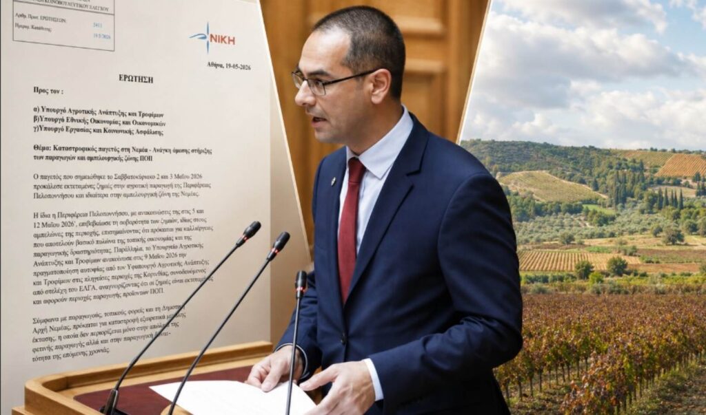 Ο Βουλευτής της ΝΙΚΗΣ Γεώργιος Ρούντας καταθέτει Ερώτηση στη Βουλή για τις καταστροφές από τον παγετό στη Νεμέα και τη στήριξη των αμπελουργών