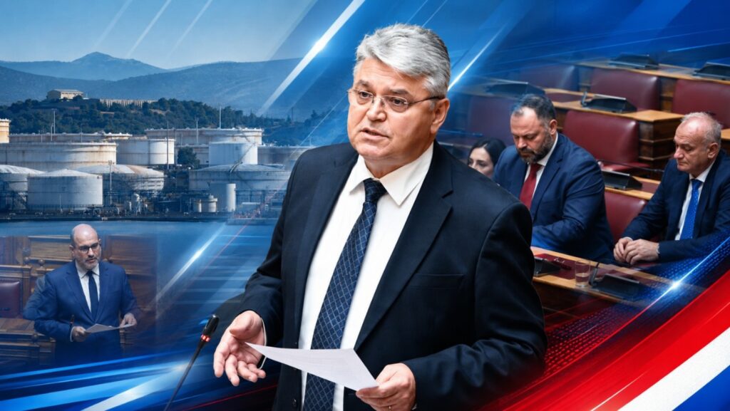 Ο Πρόεδρος της ΝΙΚΗΣ, Δημήτρης Νατσιός, στη Βουλή κατά τη συζήτηση επίκαιρης ερώτησης για τη μη ουσιαστική εφαρμογή συστήματος εισροών-εκροών στις δεξαμενές των διυλιστηρίων