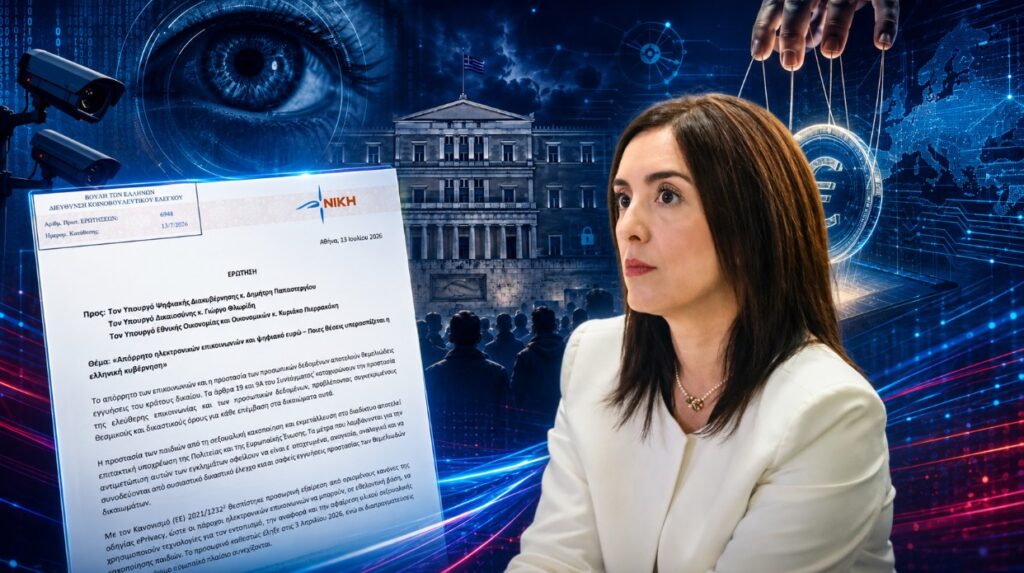 Κουρουπάκη: «Η κυβέρνηση παραδίδει το απόρρητο των πολιτών και κρατά κρυφές τις θέσεις της για το ψηφιακό ευρώ» Η Ασπασία Κουρουπάκη ζητά εξηγήσεις από την κυβέρνηση για τις ελληνικές θέσεις σχετικά με το απόρρητο των επικοινωνιών, την κρυπτογράφηση και το ψηφιακό ευρώ