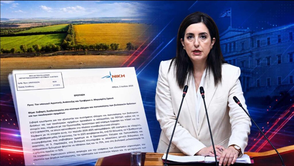 Ασπασία Κουρουπάκη: «Μπάζει από παντού το σύστημα ελέγχου στα βιολογικά προϊόντα» Η βουλευτής της ΝΙΚΗΣ Ασπασία Κουρουπάκη θέτει κοινοβουλευτική Ερώτηση για τις δυσλειτουργίες στους ελέγχους των βιολογικών δράσεων και των οικολογικών σχημάτων