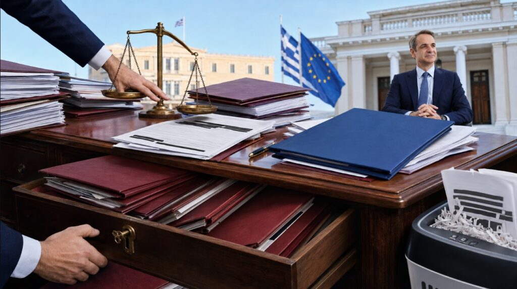 Ένας πρωθυπουργός που πανηγυρίζει για «Κράτος Δικαίου» πάνω σε ασυλίες, υποκλοπές και 462 εκκρεμείς υποθέσεις διαφθοράς Ο Κυριάκος Μητσοτάκης και η έκθεση της Ευρωπαϊκής Επιτροπής για το κράτος δικαίου στην Ελλάδα το 2026