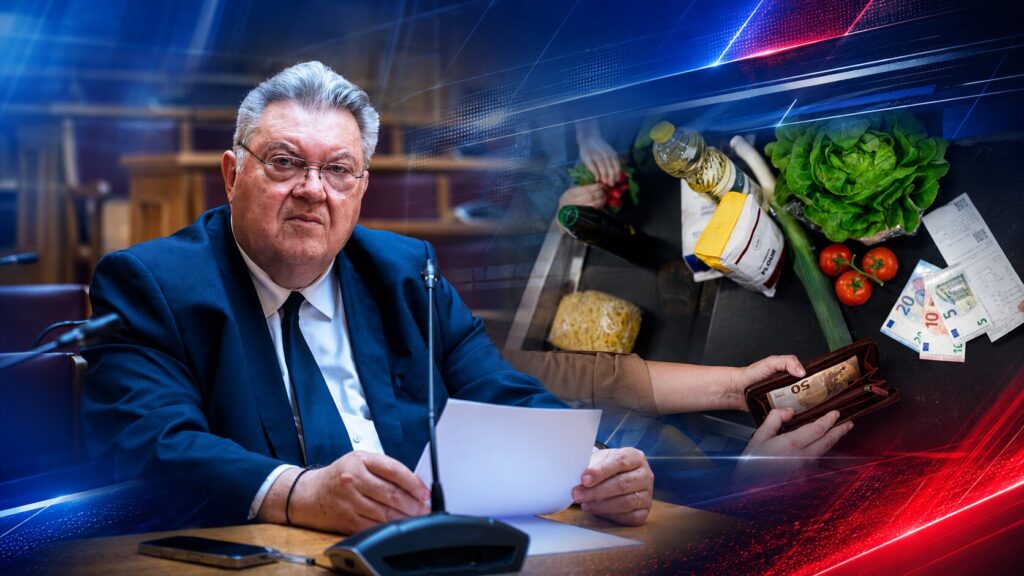Οικονομόπουλος: Η αλήθεια πίσω από την ακρίβεια Οικονομόπουλος - Πολίτης μπροστά σε ράφια σούπερ μάρκετ, προβληματισμένος από τις αυξημένες τιμές και το υψηλό κόστος ζωής στην Ελλάδα