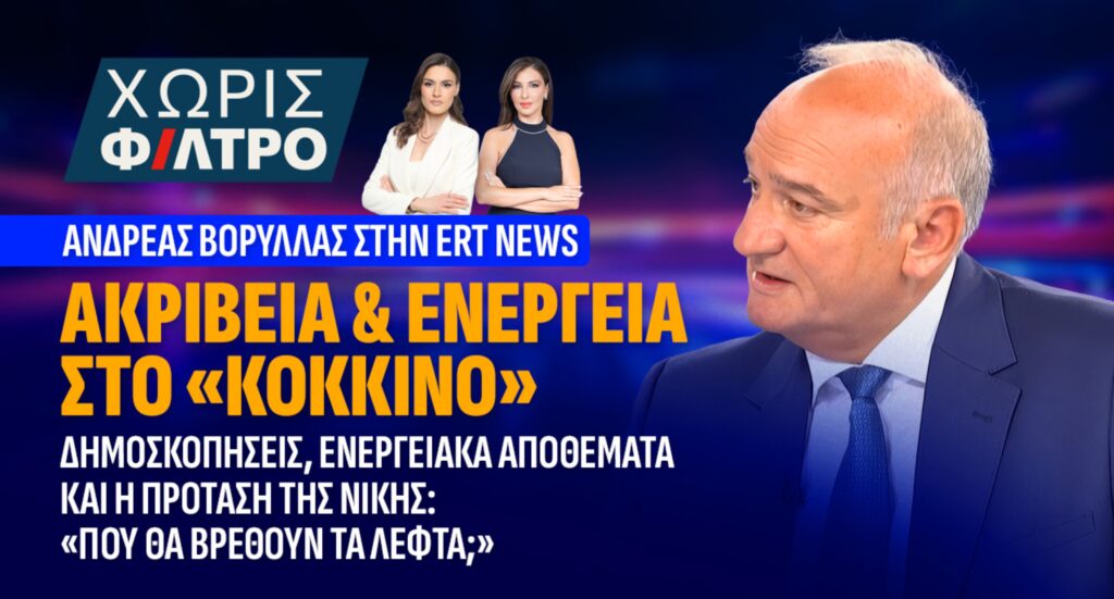 Βορύλλας στην ERTNews: «Η ΝΙΚΗ θα κάνει την έκπληξη» – Προτάσεις για ακρίβεια, καύσιμα και φορολογία Ο Ανδρέας Βορύλλας στο ERTNews για δημοσκοπήσεις, ακρίβεια, καύσιμα, στρατηγικά αποθέματα και τις φορολογικές προτάσεις της ΝΙΚΗΣ