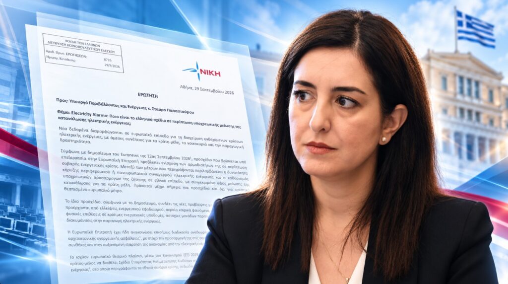 Η Ασπασία Κουρουπάκη ζητά απαντήσεις για το «Electricity Alarm», τις πιθανές υποχρεωτικές περικοπές ρεύματος και το ελληνικό σχέδιο ενεργειακής κρίσης