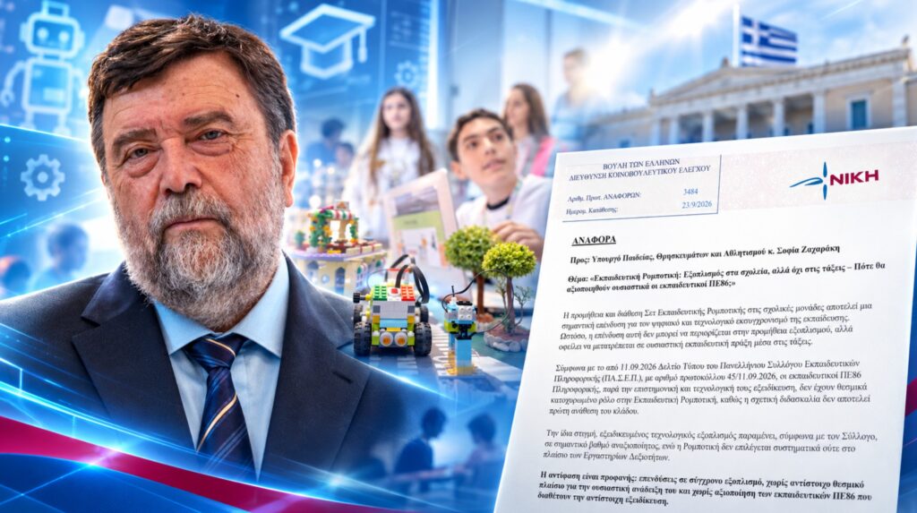 Ο βουλευτής Επικρατείας της ΝΙΚΗΣ Αθανάσιος Ρακοβαλής φέρνει στη Βουλή την αναξιοποίηση Σετ Εκπαιδευτικής Ρομποτικής και το αίτημα για θεσμικό ρόλο των εκπαιδευτικών ΠΕ86