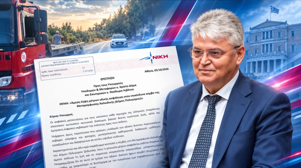 Νατσιός: «Τρία χρόνια χωρίς πεζογέφυρα στον επικίνδυνο κόμβο της Μεταμόρφωσης Χαλκιδικής» Ο Δημήτρης Νατσιός ζητά άμεσα μέτρα στον επικίνδυνο κόμβο της Μεταμόρφωσης Χαλκιδικής και απαντήσεις για την πεζογέφυρα που προβλέπεται από το 2023