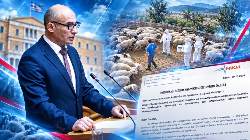 Κομνηνός Δελβερούδης – Ερώτηση και Αίτηση Κατάθεσης Εγγράφων για τις υποχρεωτικές θανατώσεις ζωικού κεφαλαίου, τον επείγοντα εμβολιασμό και την ανασύσταση κτηνοτροφικών μονάδων