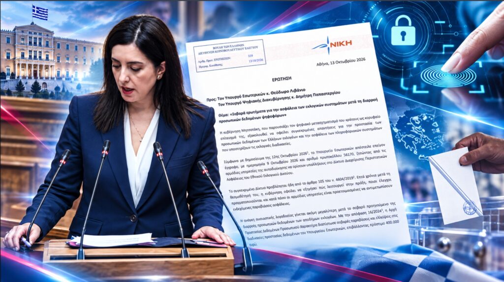 Κουρουπάκη: Επείγον έγγραφο για την ασφάλεια των εκλογών – Ποιοι έχουν πρόσβαση στα προσωπικά δεδομένα των ψηφοφόρων; Με δεδομένο το σοβαρό προηγούμενο, η κ. Κουρουπάκη απαιτεί να παρουσιαστούν στη Βουλή τα πραγματικά μέτρα προστασίας των εκλογικών δεδομένων
