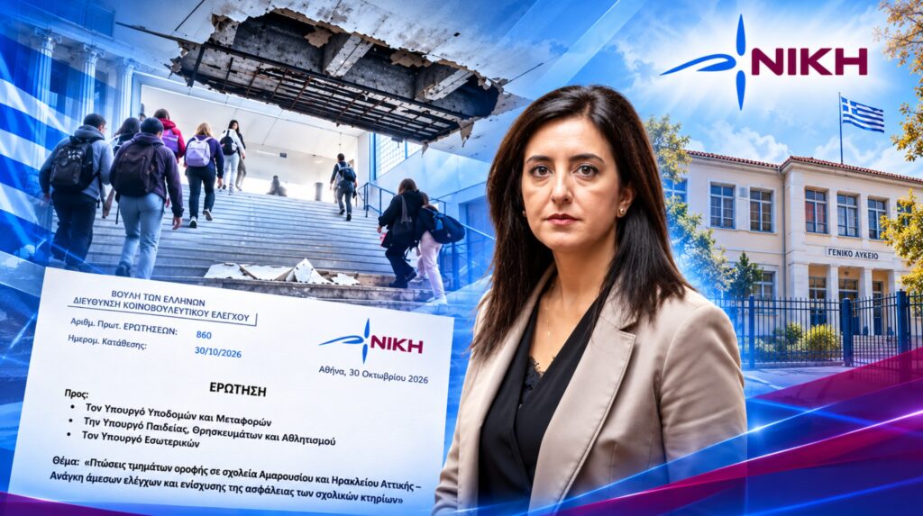 Κουρουπάκη: Σχολεία υπό κατάρρευση σε Μαρούσι και Ηράκλειο – «Από τύχη δεν θρηνήσαμε θύματα»! Ασπασία Κουρουπάκη – Κοινοβουλευτική παρέμβαση για την πτώση τμημάτων οροφής σε σχολεία του Ηρακλείου Αττικής και του Αμαρουσίου και την ασφάλεια των μαθητών