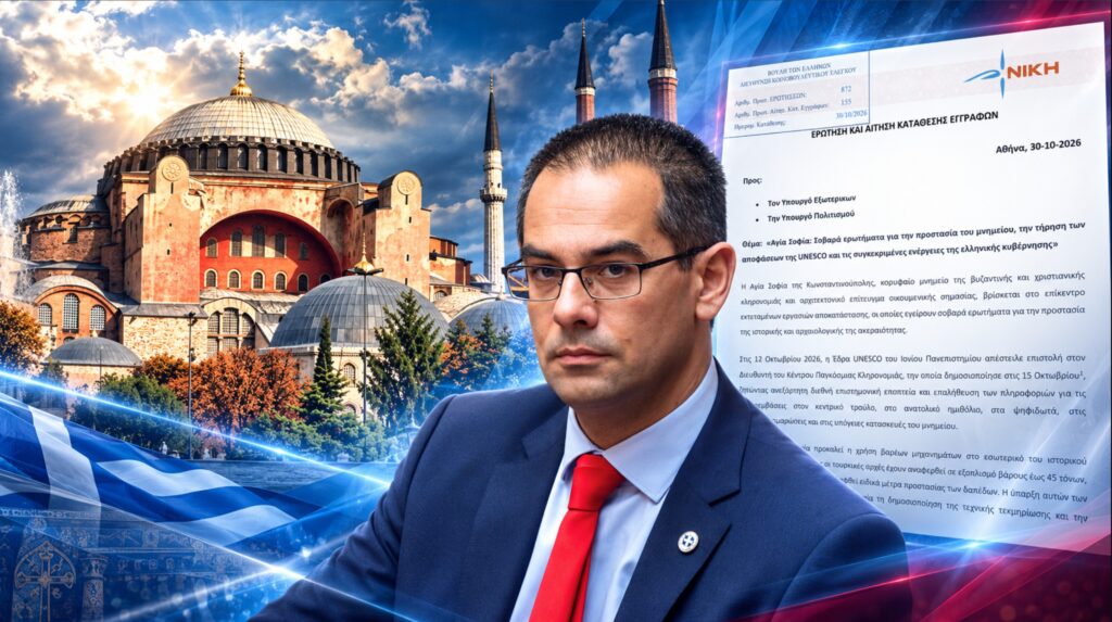 Ρούντας: «Η Άγκυρα μεταχειρίζεται την Αγία Σοφιά σαν εργοτάξιο – Έξι χρόνια εξαγγελιών, τι έκανε η κυβέρνηση Μητσοτάκη;» Εργασίες αποκατάστασης στο εσωτερικό της Αγίας Σοφίας στην Κωνσταντινούπολη, για τις οποίες ο βουλευτής της ΝΙΚΗΣ Γιώργος Ρούντας ζητά διεθνή επιστημονικό έλεγχο