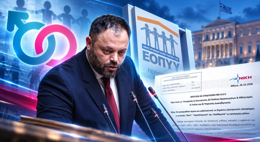 Τσιρώνης: «Ποιος επέτρεψε να εμφανίζεται σαν επιλογή το «τρίτο φύλο» στον ΕΟΠΥΥ;»
